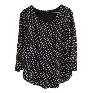 Ann Taylor 3/4 Sleeve Polka Dot Blouse Navy Blue